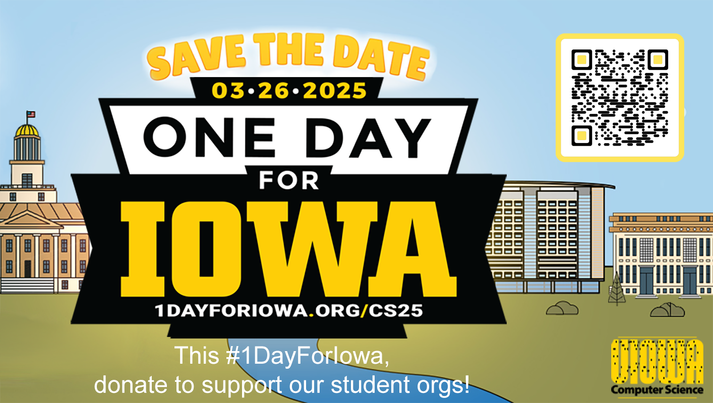 One day for Iowa Save The Date graphic with stylised UIowa buildings