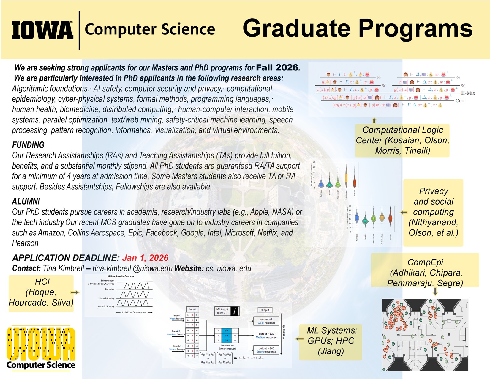 We are seeking strong applicants for our Masters and PhD programs for Fall 2025.      We are particularly interested in PhD applicants in the following research areas: Algorithmic foundations, AI safety, computer security and privacy, computational epidemiology, cyber-physical systems, formal methods, programming languages, human health, biomedicine, distributed computing, human-computer interaction, mobile systems, parallel optimization, text/web mining, safety-critical machine learning, speech process