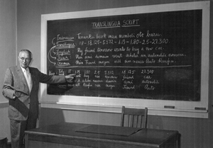 Erich Funke at a blackboard