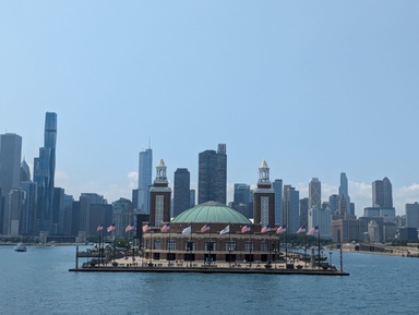In mid-July Jankowski and the other Discover were treated to food and music aboard the Spirit of Chicago while sailing around Navy Pier. Nathan captured this photo of the Pier's Big Ballroom with the skyline in the background.