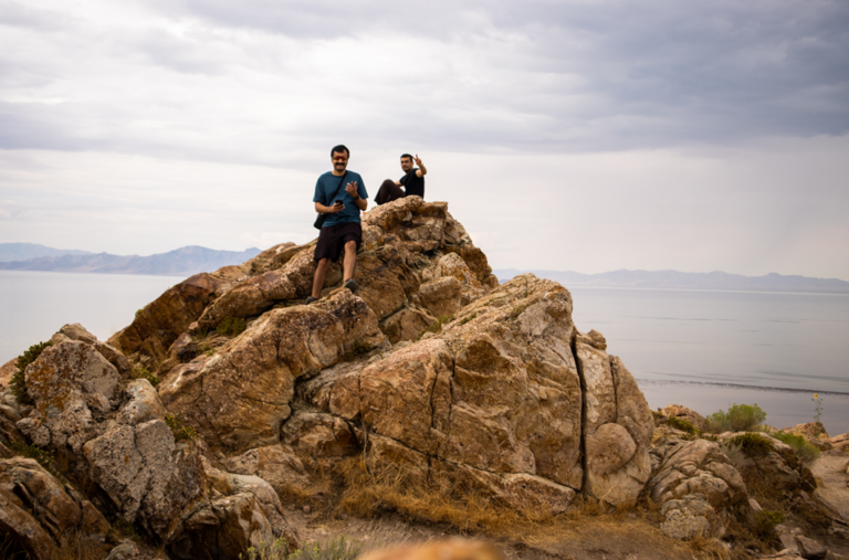 Osama and Hussam hike on Antelope Island
