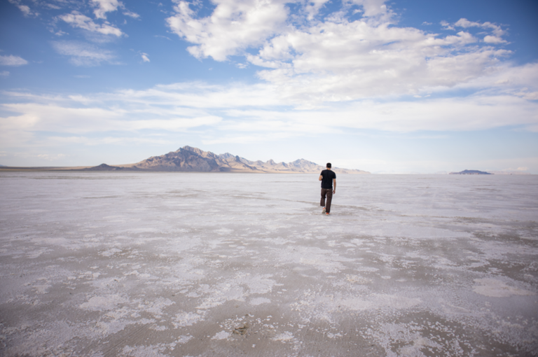 Hussam walking on the Salt Flats