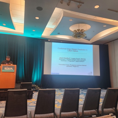 Akash Choudhuri presents his research "Conformal Edge-Weight Prediction in Latent Space" at SDM25