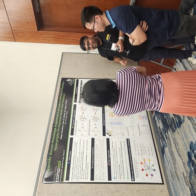 Choudhuri and Vu in front of their poster "HyperHAI: Domain Knowledge Augmented Contrastive Learning on Dynamic Hypergraphs for Improved Health Risk Prediction"