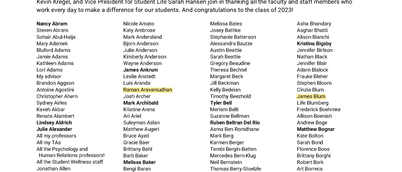 List of UIowaCS constituents recognized by graduating undergraduate students