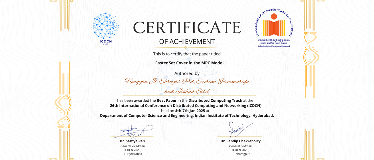 Signed Best Paper in Distributed Computing Track for “Faster Set Cover in the MPC Model” - contributed