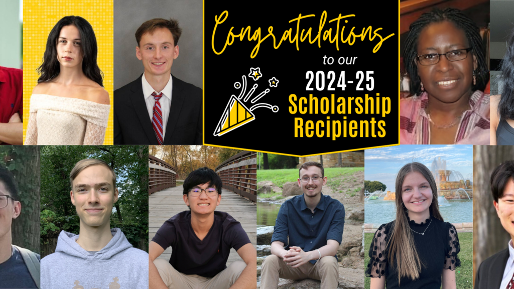 Individual pictures of all 11 scholarship recipients. In the middle of the first row there is text that reads "Congratulations to our 2024-25 scholarship recipients". 