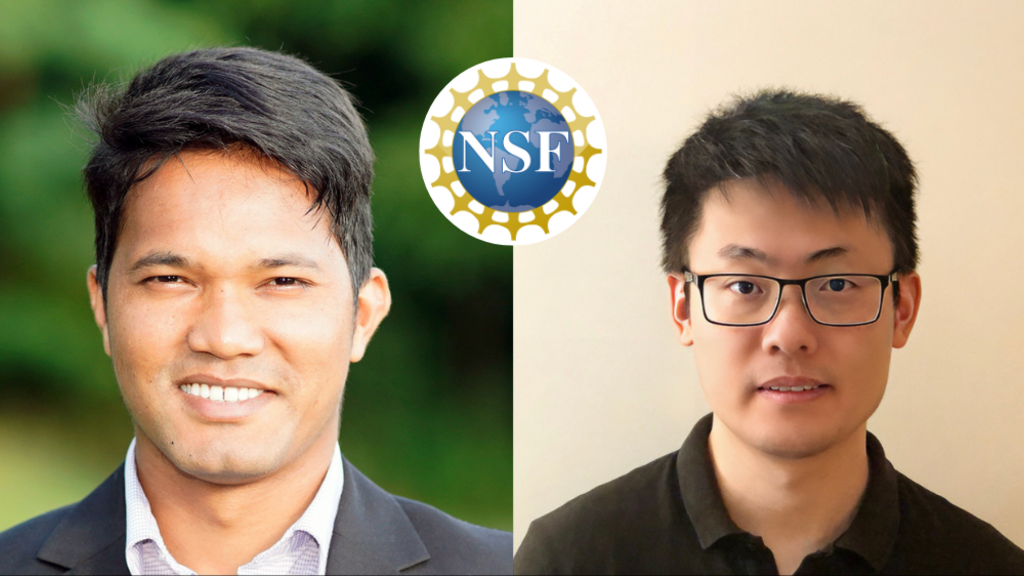Adhikari and Li portraits with NSF logo
