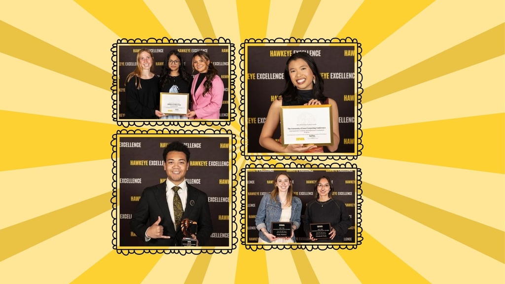 4 photos of students receiving Hawkeye Excellence Award